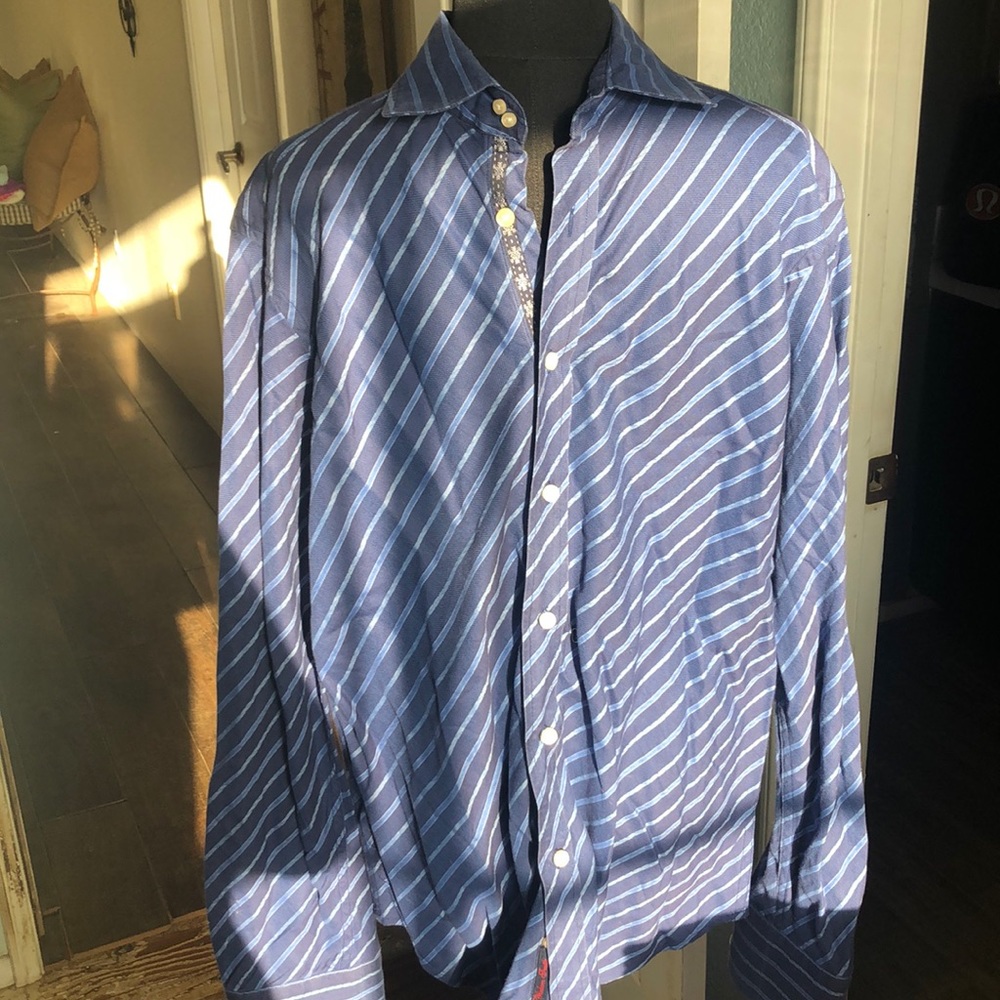 Robert Graham Sz L Button Down Blue Shirt